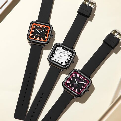 Gosasa Fashion Women's Watch Big Arvice Numbers Square Square Equalist to Howning Waterproof Disual Ladies Adalit Thansal Watch watch watch with silicone strap contract in Kuwait