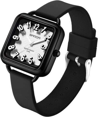Gosasa Fashion Women's Watch Big Arvice Numbers Square Square Equalist to Howning Waterproof Disual Ladies Adalit Thansal Watch watch watch with silicone strap contract in Kuwait