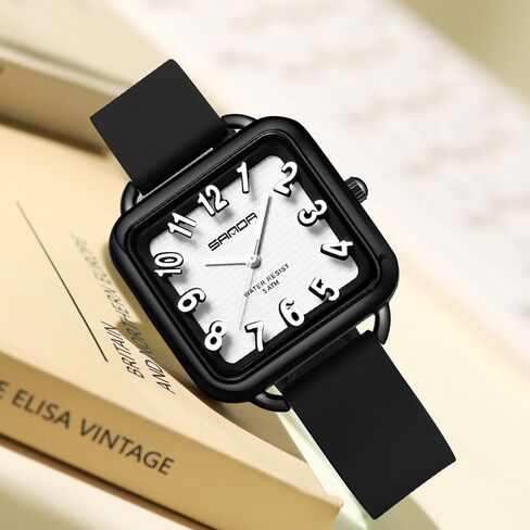 Gosasa Fashion Women's Watch Big Arvice Numbers Square Square Equalist to Howning Waterproof Disual Ladies Adalit Thansal Watch watch watch with silicone strap contract in Kuwait