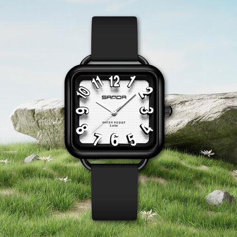 Gosasa Fashion Women's Watch Big Arvice Numbers Square Square Equalist to Howning Waterproof Disual Ladies Adalit Thansal Watch watch watch with silicone strap contract in Kuwait