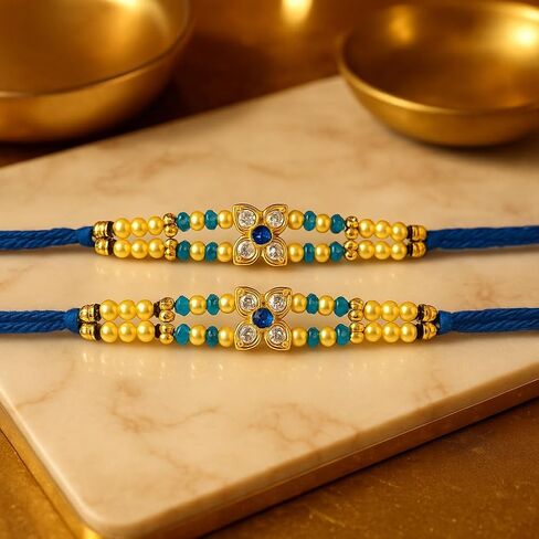 Traditional Rudraksha Rakhi for Men – Set of 2 with Artificial Pearls and Beads – Spiritual Rakhi Threads in Saudi Arabia