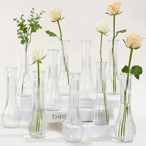 Glass Tall Bud Vases for Centerpieces, Ribbed Flower Vase in Bulk Set of 10, Modern 8" Slim Floral VaseS for Wedding Party Dining Table Decor in Kuwait