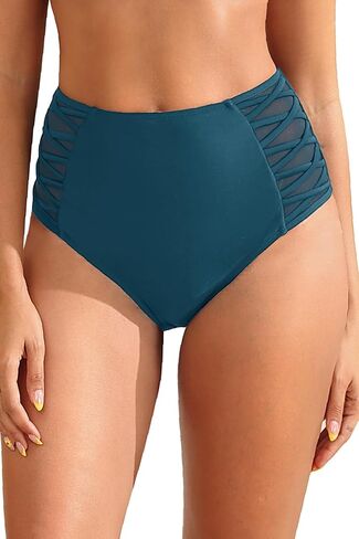 Tempt Me Women High Waisted Bikini Bottom - Tummy Control Swimsuit Full Coverage Bathing Suit Side Mesh Swim Bottom 2025 in Saudi Arabia