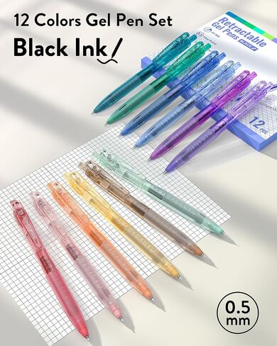 Four Candies 12Pack 0.5mm Quick Dry Retractable Gel Pen Set, Cute Transparent Fine Point Multicolor Note Taking Aesthetic lnk Pens, Comfort Grip 12 Ink Colors Drawing Writing School Office Home in Kuwait