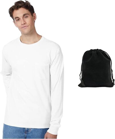 Hanes Men's Long Sleeve T-Shirt, 100% Cotton, Tagless Comfort, Classic Fit, Breathable, Soft Crewneck in Saudi Arabia
