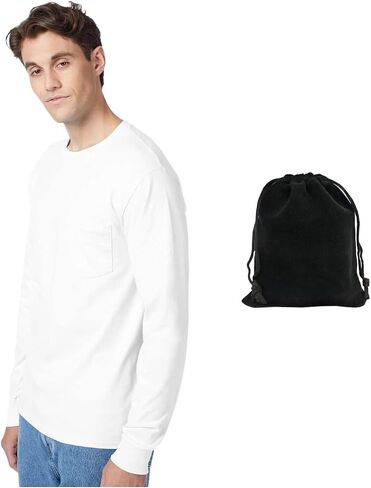 Hanes Men's Long Sleeve T-Shirt, 100% Cotton, Tagless Comfort, Classic Fit, Breathable, Soft Crewneck in Saudi Arabia