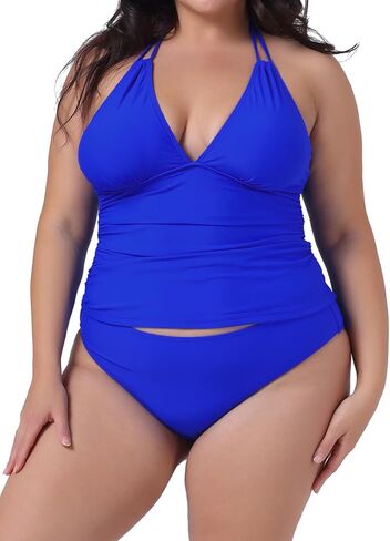 Agnes Orinda Women's Plus Size Tankini Swimsuit Two Piece Halter Swimdress Bathing Suits with Bikini Bottom Beach in Saudi Arabia