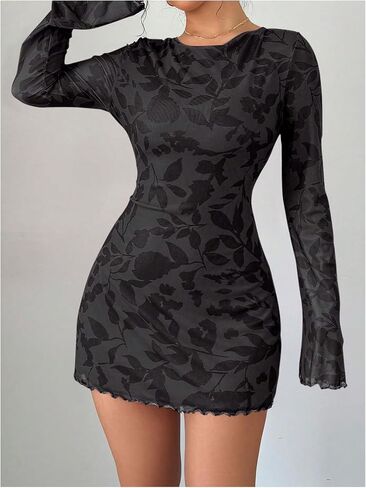 MakeMeChic Women's Floral Print Long Sleeve Mini Dress Mesh Backless Y2k Going Out Dresses in Saudi Arabia