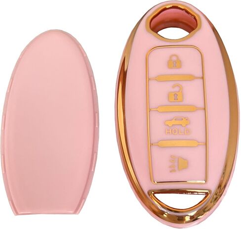 Keyless Entry Systems Key for Nissan Key Fob Cover Shell with Keychain Fit for Nissan Altima Maxima Rogue Armada Pathfinder Smart Key (4Buttons Gold-Pink) in Saudi Arabia