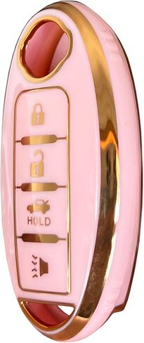 Keyless Entry Systems Key for Nissan Key Fob Cover Shell with Keychain Fit for Nissan Altima Maxima Rogue Armada Pathfinder Smart Key (4Buttons Gold-Pink) in Saudi Arabia