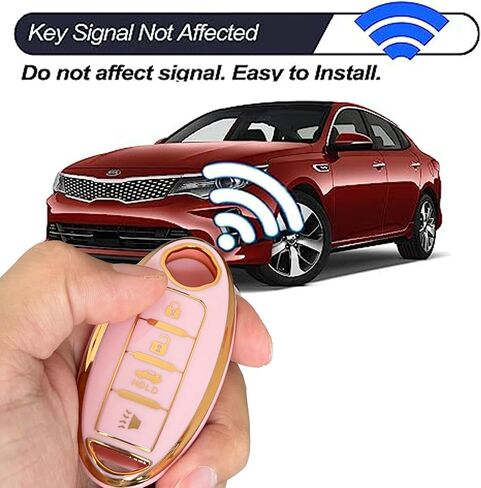 Keyless Entry Systems Key for Nissan Key Fob Cover Shell with Keychain Fit for Nissan Altima Maxima Rogue Armada Pathfinder Smart Key (4Buttons Gold-Pink) in Saudi Arabia