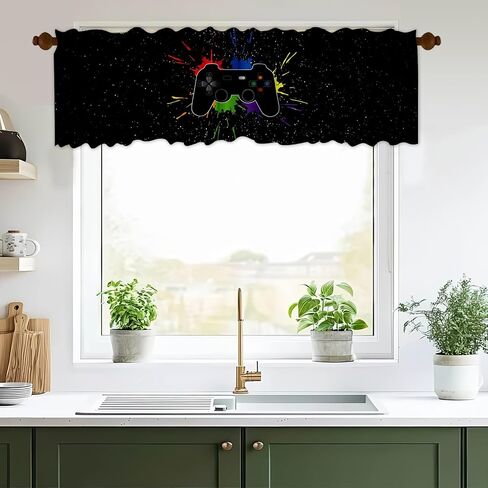 54x18 Inches Colorful Gamepad Window Treatment Valance Game Controller Kitchen Blackout Drapes Bathroom Bedroom Living Room Polyester Fabric Curtains Decorations Supplies in Saudi Arabia