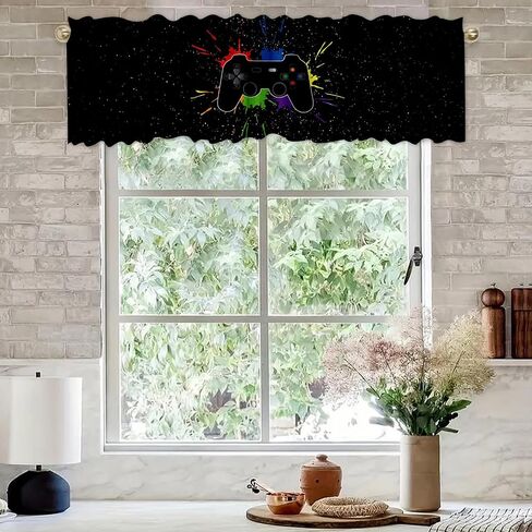 54x18 Inches Colorful Gamepad Window Treatment Valance Game Controller Kitchen Blackout Drapes Bathroom Bedroom Living Room Polyester Fabric Curtains Decorations Supplies in Saudi Arabia