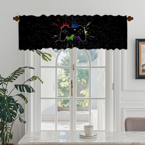 54x18 Inches Colorful Gamepad Window Treatment Valance Game Controller Kitchen Blackout Drapes Bathroom Bedroom Living Room Polyester Fabric Curtains Decorations Supplies in Saudi Arabia