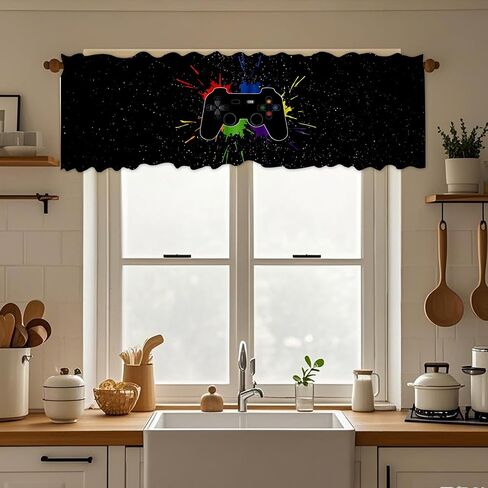 54x18 Inches Colorful Gamepad Window Treatment Valance Game Controller Kitchen Blackout Drapes Bathroom Bedroom Living Room Polyester Fabric Curtains Decorations Supplies in Saudi Arabia