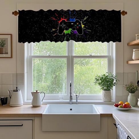 54x18 Inches Colorful Gamepad Window Treatment Valance Game Controller Kitchen Blackout Drapes Bathroom Bedroom Living Room Polyester Fabric Curtains Decorations Supplies in Saudi Arabia