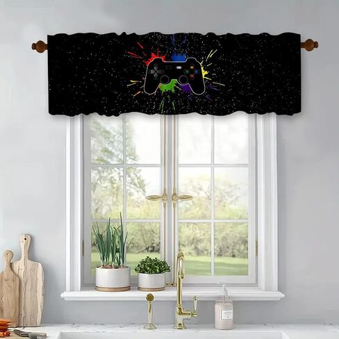54x18 Inches Colorful Gamepad Window Treatment Valance Game Controller Kitchen Blackout Drapes Bathroom Bedroom Living Room Polyester Fabric Curtains Decorations Supplies in Saudi Arabia