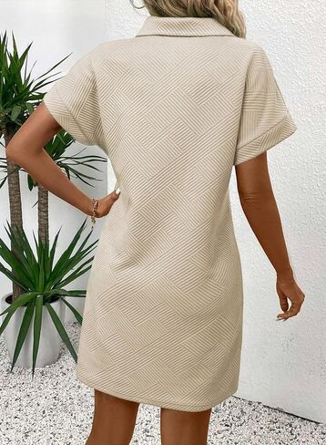 Acelitt Womens Summer Batwing Short Sleeve Dresses Casual Textured Half-Placket Lapel Collared Mini Dress in Saudi Arabia