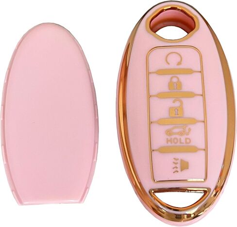 Keyless Entry Systems Key for Nissan Key Fob Cover Shell with Keychain Fit for Nissan Altima Maxima Rogue Armada Pathfinder Smart Key (4Buttons Gold-Pink) in Saudi Arabia