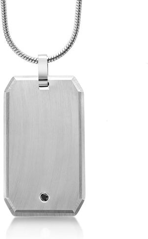 Gem Stone King Customized and Personalized Polished Solid Tungsten Carbide Name Engraved Men's Dog Tag Pendant | Free Engraving | Scratch Resistant | with Natural Black Diamond and 24 Inch Chain in Saudi Arabia
