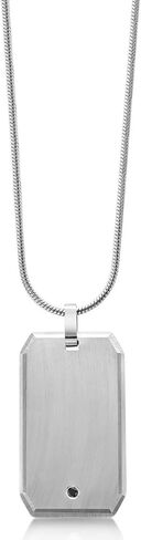 Gem Stone King Customized and Personalized Polished Solid Tungsten Carbide Name Engraved Men's Dog Tag Pendant | Free Engraving | Scratch Resistant | with Natural Black Diamond and 24 Inch Chain in Saudi Arabia