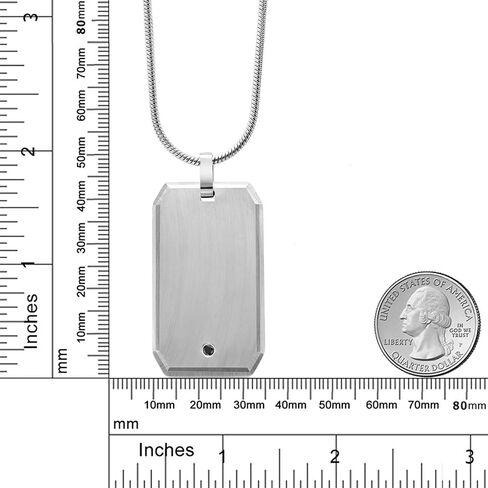 Gem Stone King Customized and Personalized Polished Solid Tungsten Carbide Name Engraved Men's Dog Tag Pendant | Free Engraving | Scratch Resistant | with Natural Black Diamond and 24 Inch Chain in Saudi Arabia