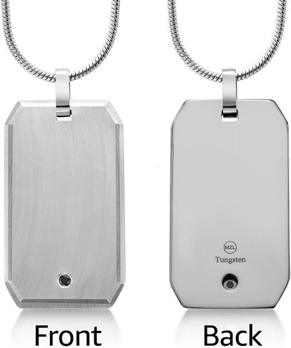 Gem Stone King Customized and Personalized Polished Solid Tungsten Carbide Name Engraved Men's Dog Tag Pendant | Free Engraving | Scratch Resistant | with Natural Black Diamond and 24 Inch Chain in Saudi Arabia