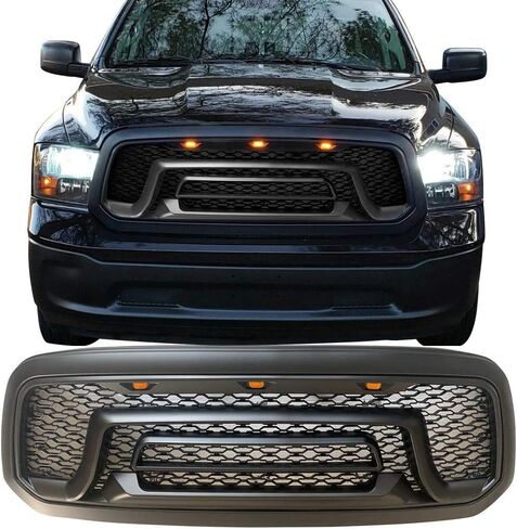 IKON MOTORSPORTS, Grille Compatible With 2013-2024 Dodge Ram 1500, Rebel Style Front Bumper Hood Mesh Grill Matte Black (NO "RAM" LETTER) in Saudi Arabia
