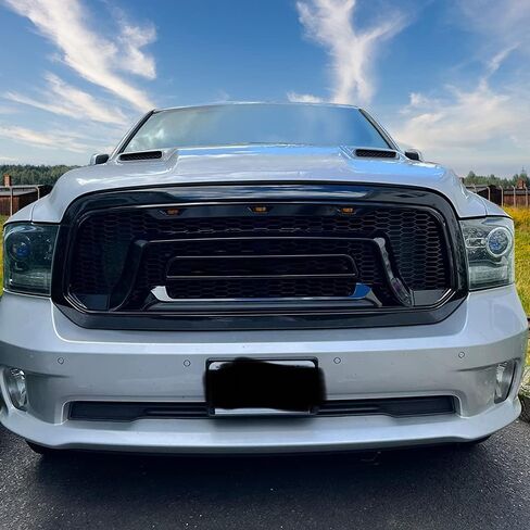 IKON MOTORSPORTS, Grille Compatible With 2013-2024 Dodge Ram 1500, Rebel Style Front Bumper Hood Mesh Grill Matte Black (NO "RAM" LETTER) in Saudi Arabia