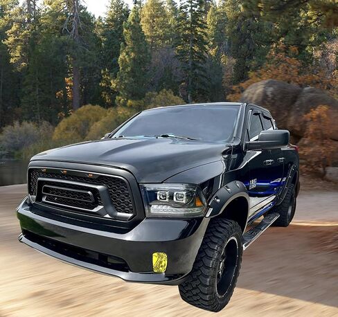 IKON MOTORSPORTS, Grille Compatible With 2013-2024 Dodge Ram 1500, Rebel Style Front Bumper Hood Mesh Grill Matte Black (NO "RAM" LETTER) in Saudi Arabia