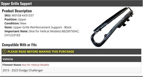 Upper Grille Reinforcement Support - Black - Compatible with 2015-2023 Dodge Challenger (Does Not Fit Hellcat Models) in Saudi Arabia