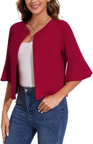 السترة المزروعة للنساء غير الرسمي الأنيقة المفتوحة السترة السترة السترة السترة 3/4 الأكمام سترة سترة كارديجان in Kuwait