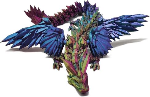 GemmiCho 3D Printed Dragon with Wings, 11" 3D Printed Dragon Toys for Kids, 3D Dragon for Stress Relief, 3D Printed Animals Figurines Fidget Dragon Toys for Boys Kids Teen 5-7 4-6 8-12 in Kuwait