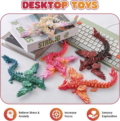 GemmiCho 3D Printed Dragon with Wings, 11" 3D Printed Dragon Toys for Kids, 3D Dragon for Stress Relief, 3D Printed Animals Figurines Fidget Dragon Toys for Boys Kids Teen 5-7 4-6 8-12 in Kuwait