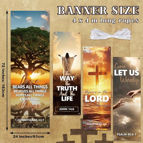 لافتات الكنيسة 4pcs لجدار الحرم ترحيب لافتات دينية ملهمة معلقة خلفية لافتة كنيسة الزهور مع مكتبات الكتاب المقدس لافتة رائعة لعطلة ديكور مدرسة العطلات in Kuwait
