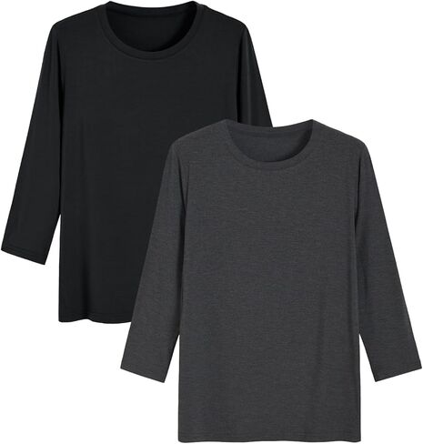 Latuza Women's Bamboo Viscose 3/4 Sleeve Top Slim Fit Crew Neck Shirt 2 Pack in Kuwait