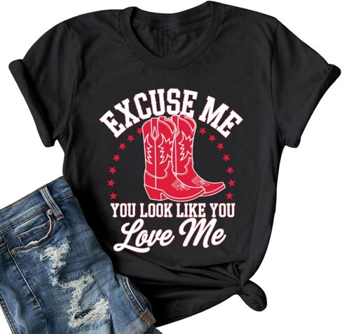 Western Cowboy Boot Shirts for Women Rodeo Cowgirl Tshirt Country Music Concert Shirt Funny Letter Print Graphic Tee in Kuwait
