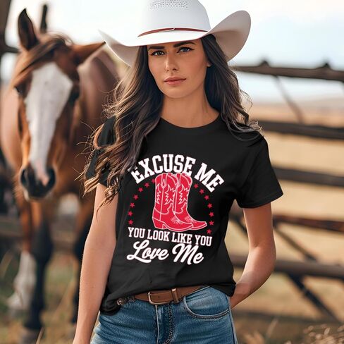 Western Cowboy Boot Shirts for Women Rodeo Cowgirl Tshirt Country Music Concert Shirt Funny Letter Print Graphic Tee in Saudi Arabia
