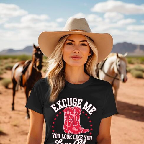 Western Cowboy Boot Shirts for Women Rodeo Cowgirl Tshirt Country Music Concert Shirt Funny Letter Print Graphic Tee in Saudi Arabia