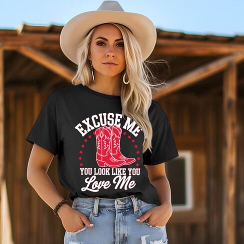 Western Cowboy Boot Shirts for Women Rodeo Cowgirl Tshirt Country Music Concert Shirt Funny Letter Print Graphic Tee in Saudi Arabia