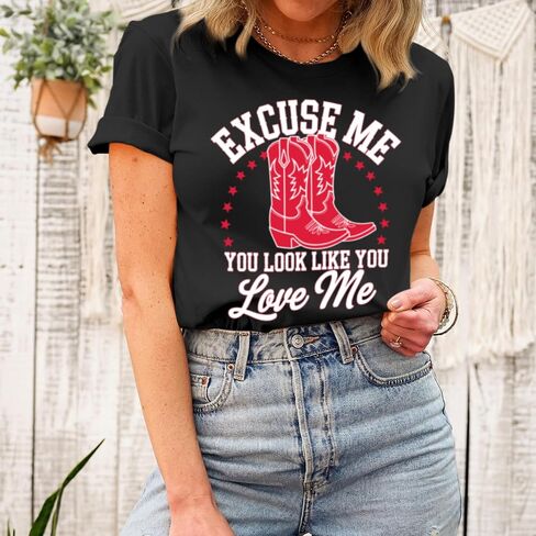 Western Cowboy Boot Shirts for Women Rodeo Cowgirl Tshirt Country Music Concert Shirt Funny Letter Print Graphic Tee in Saudi Arabia