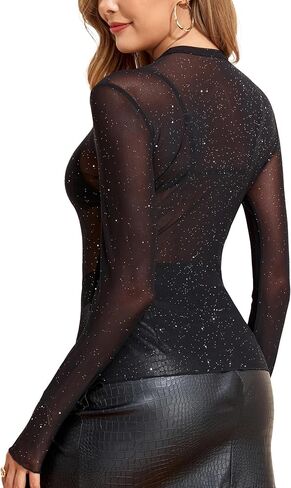 YYA Mesh Top for Women Long Sleeve Round Neck Mesh Shirt Sheer Top Solid Floral Tee Shirts S-XXL in Kuwait