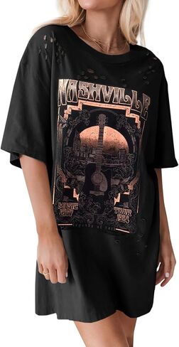 Imily Bela Womens Nashville Terms Terts Country Concert Outfits Hollow Out Guitar Graphic Tees Tops Vintage in Kuwait