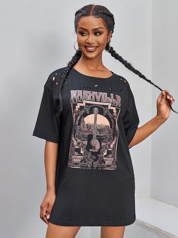 Imily Bela Womens Nashville Terms Terts Country Concert Outfits Hollow Out Guitar Graphic Tees Tops Vintage in Kuwait