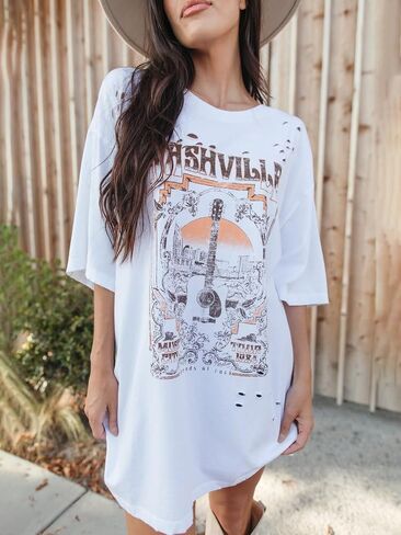 Imily Bela Womens Nashville Terms Terts Country Concert Outfits Hollow Out Guitar Graphic Tees Tops Vintage in Kuwait