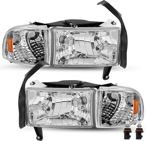 Halogen Headlight Assembly Compatible with 94-01 Dodge Ram 1500 and 94-02 Dodge Ram 2500/3500 Pickup Replacement 4 PCS Headlamp w/Corner Lights Passenger and Driver Side in Kuwait