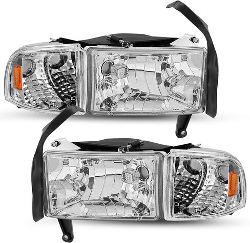 Halogen Headlight Assembly Compatible with 94-01 Dodge Ram 1500 and 94-02 Dodge Ram 2500/3500 Pickup Replacement 4 PCS Headlamp w/Corner Lights Passenger and Driver Side in Kuwait