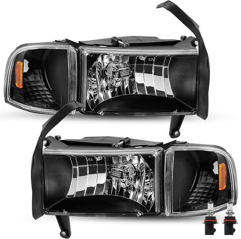 Halogen Headlight Assembly Compatible with 94-01 Dodge Ram 1500 and 94-02 Dodge Ram 2500/3500 Pickup Replacement 4 PCS Headlamp w/Corner Lights Passenger and Driver Side in Kuwait