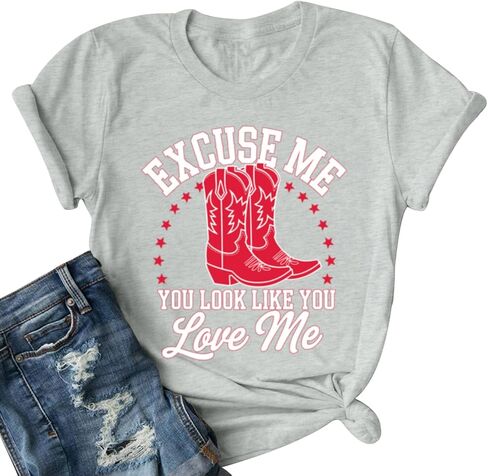 Western Cowboy Boot Shirts for Women Rodeo Cowgirl Tshirt Country Music Concert Shirt Funny Letter Print Graphic Tee in Saudi Arabia