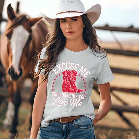 Western Cowboy Boot Shirts for Women Rodeo Cowgirl Tshirt Country Music Concert Shirt Funny Letter Print Graphic Tee in Saudi Arabia